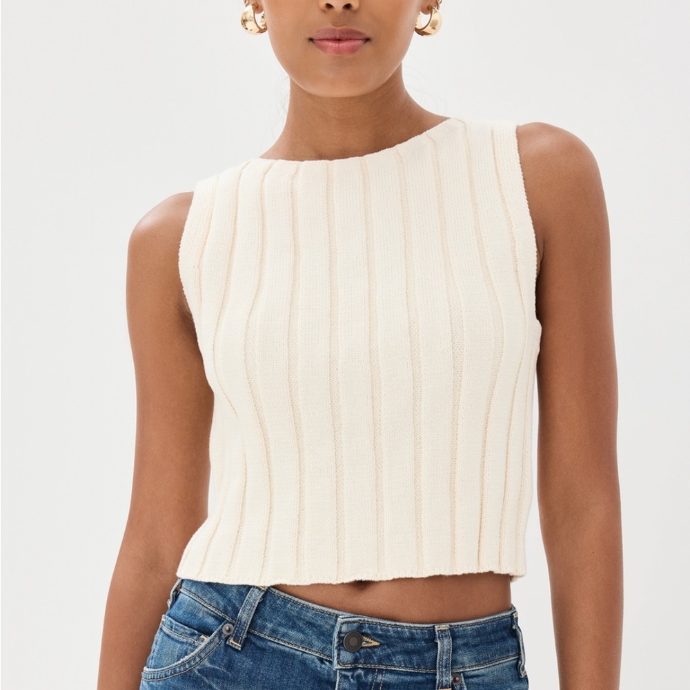 Reformation Cream Ribbed Crop Tank Top